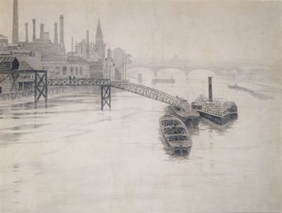 View of Thames, City Stream Company Jetty, Battersea Power Station by Walter Greaves